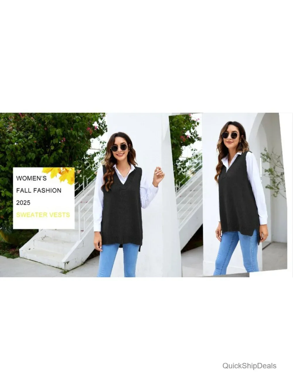Zeagoo Sweater Vest Sleeveless V Neck Oversized Knitted Pullover Tops